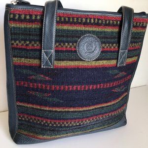 BORN Wool Navy Leather Southwestern Boho Tote Shopper Bag